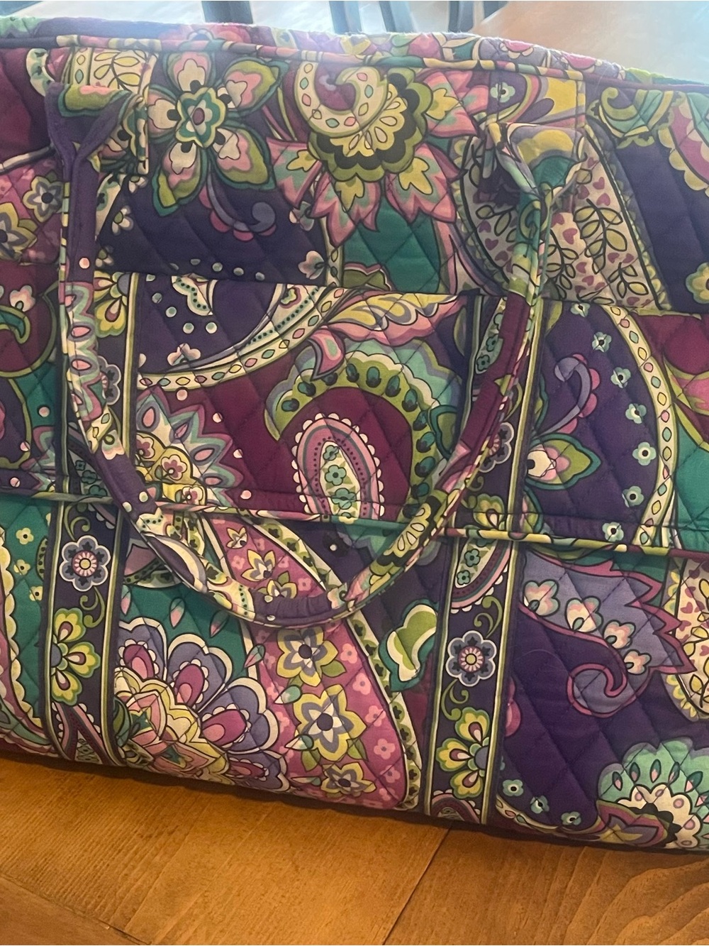 Quilted Paisley Vera Bradley Tote Bag in Purple, Green, Pink